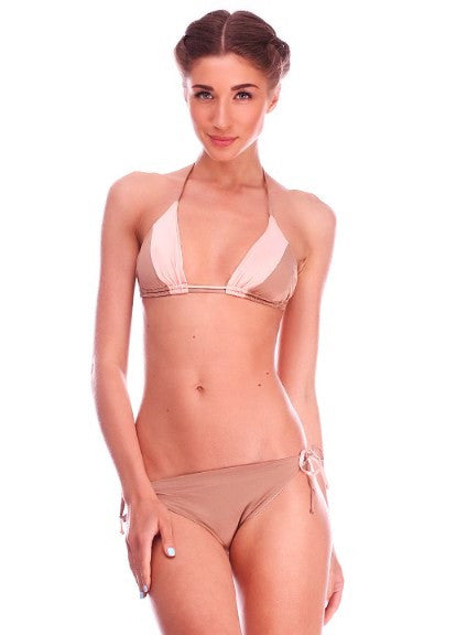 Nude Triangle Side-Tie Bikini Set - Let's Beach