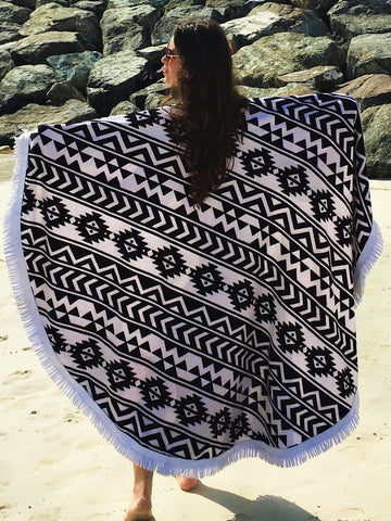 Aztec White Round Beach Towel - Let's Beach