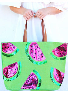 Tropical Lime Green watermelon tote - Let's Beach